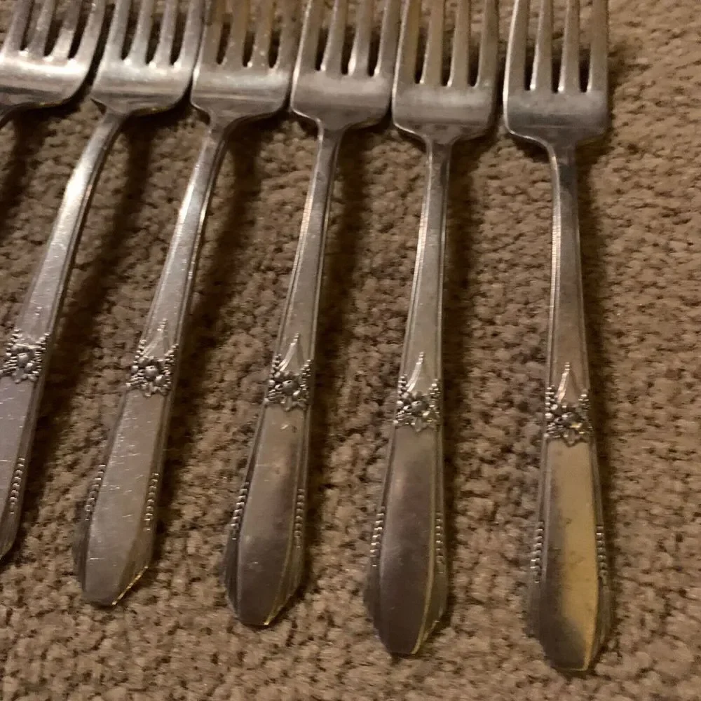 6 Wm. Rogers Memory Hiawatha Silverplate Flatware Salad Forks